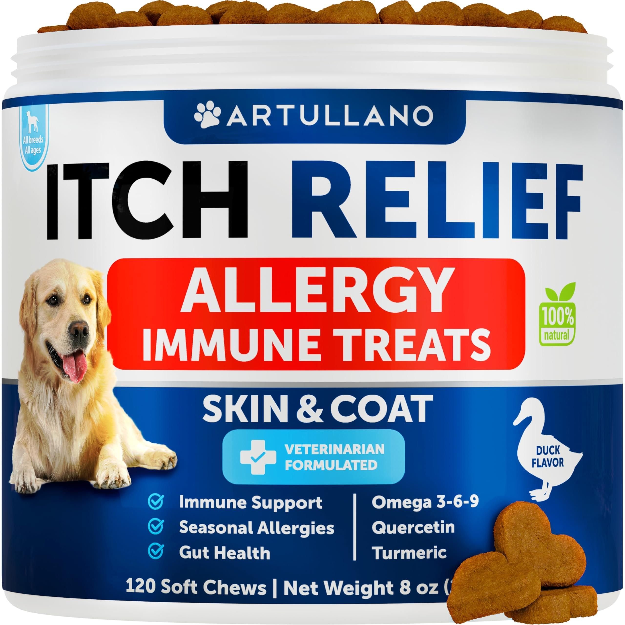 Dog Allergy Relief Chews Itching Skin Relief for Dogs Fish Oil Omega 3 ...