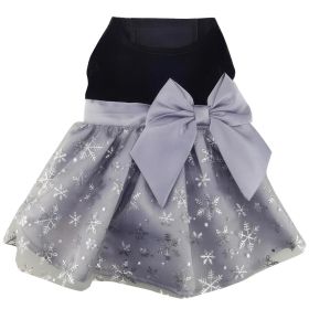 Holiday Dog Harness Dress - Black Velvet with Gray Snowflake Skirt (Option: X-Small)