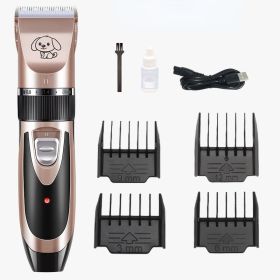 Dog Grooming Kit Clippers; Low Noise; pet grooming; Rechargeable; Pet Hair Thick Coats Clippers Trimmers Set; Suitable for Dogs (Color: gold)