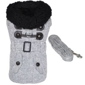 Grey Herringbone Designer Harness Coat and Matching Leash (Option: X-Small)