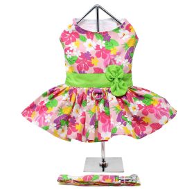 Pink Hawaiian Floral Dog Harness Dress with Matching Leash (Option: X-Small)