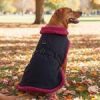 Sherpa-Lined Dog Harness Coat - Black and Burgundy Dots